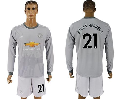 Manchester United #21 Ander Herrera Sec Away Long Sleeves Soccer Club Jersey - Click Image to Close